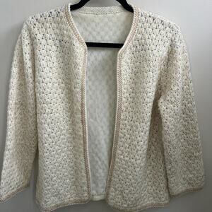 Vintage cream crochet cardigan with gold threads size medium